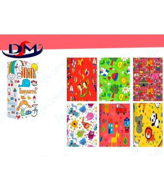 Dm papel de regalo rollo 70cm x 2m infantil 6 diseños surtidos