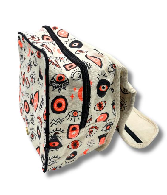 Bolsa de Aseo Grande de Lona de Algodón con Estampado de Ojos Múltiples