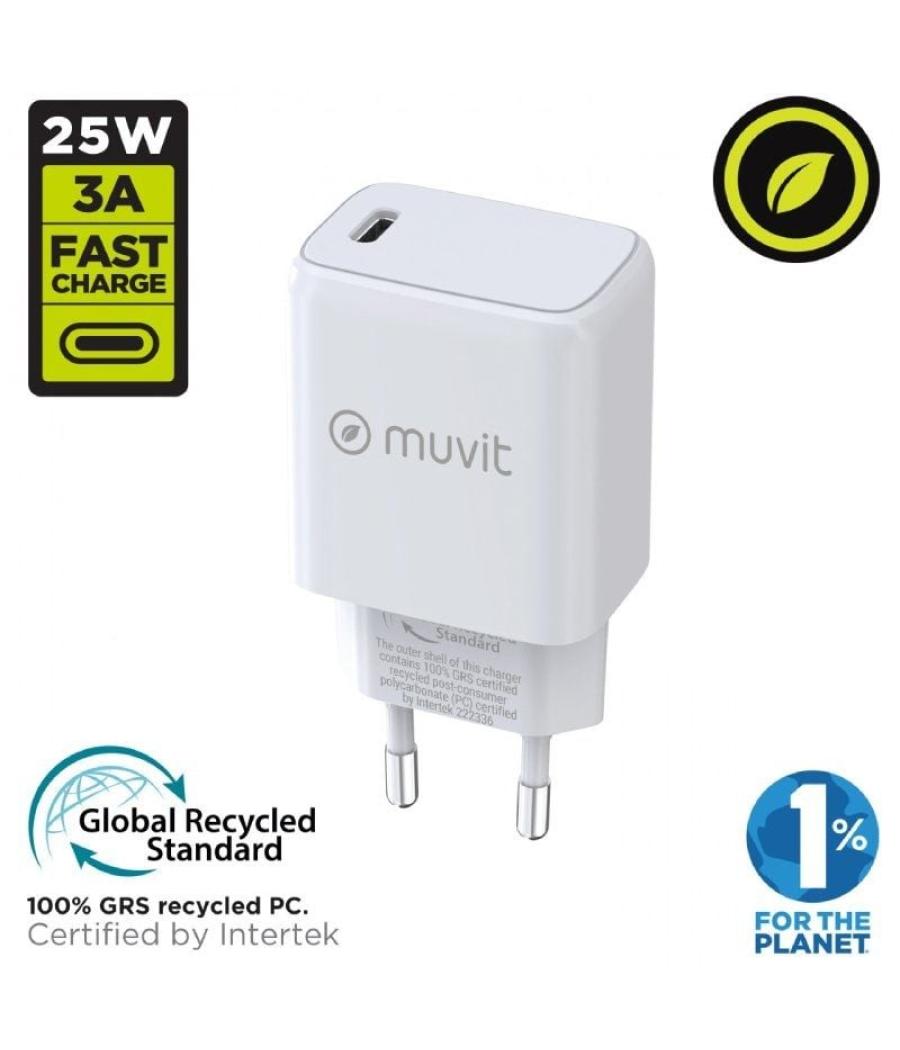 Cargador de pared muvit for change mcacc0012/ 1xusb tipo-c/ 20w