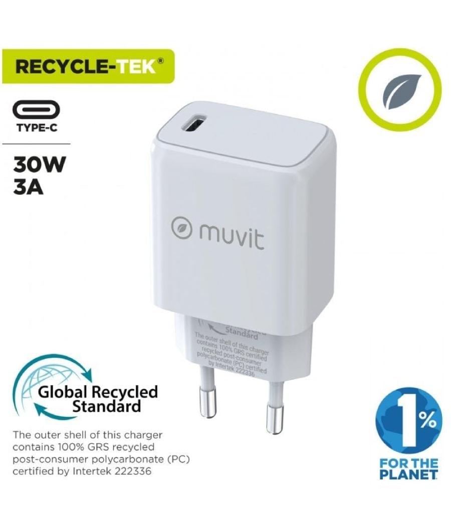 Cargador de pared muvit for change mcacc0014/ 1xusb tipo-c/ 30w