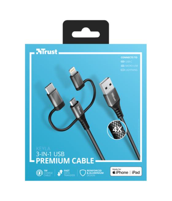 Trust 23572 cable USB 1 m USB 2.0 USB A USB C/Micro-USB B/Lightning Negro