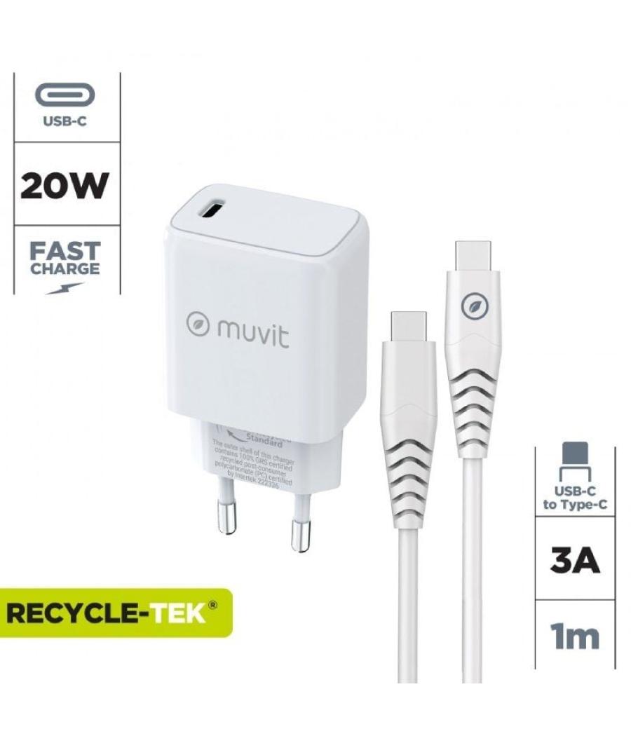 Cargador de pared muvit for change mcpak0044/ 1xusb tipo-c + cable usb tipo-c/ 20w