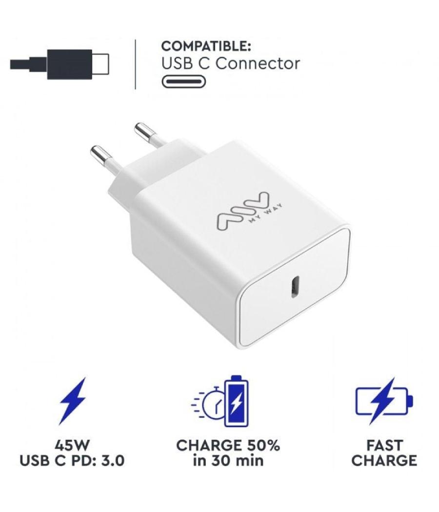 Cargador de pared myway mwacc0018/ 1xusb tipo-c/ 45w