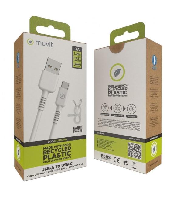 Cable usb 2.0 tipo-c muvit for change mcusc0003/ usb tipo-c macho - usb macho/ hasta 27w/ 1.2m/ blanco