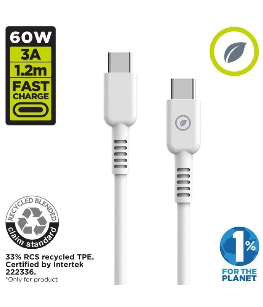 Cable usb 2.0 tipo-c muvit for change mcusc0008/ usb tipo-c macho - usb tipo-c/ hasta 60w/ 1.2m/ blanco