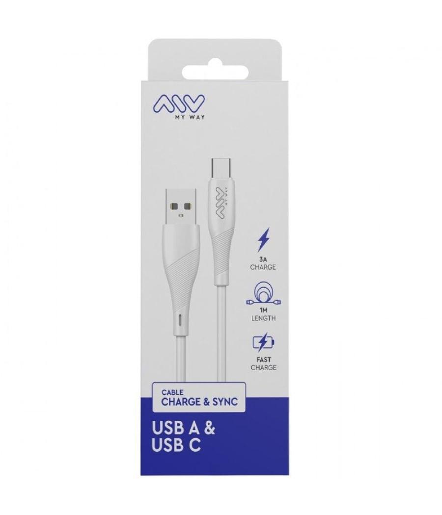 Cable usb 2.0 tipo-c myway mwusc0019/ usb macho - usb tipo-c macho/ 1m/ blanco