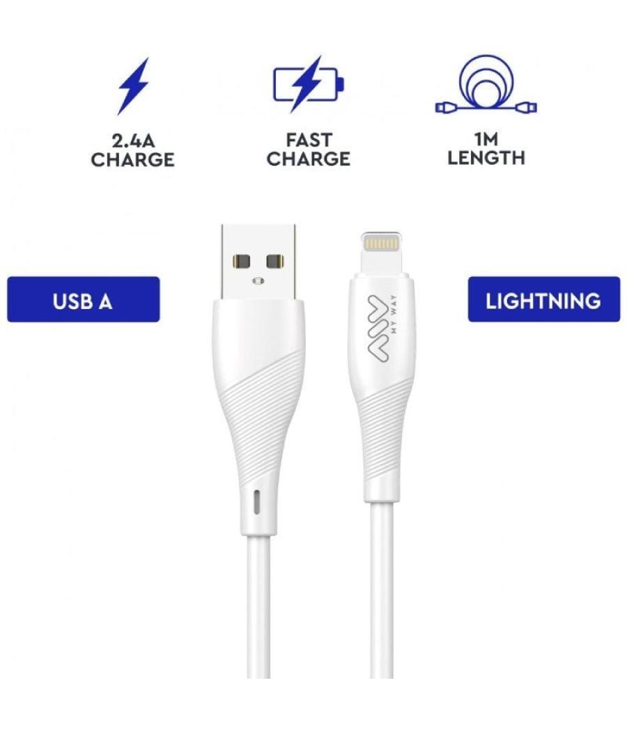 Cable usb 2.0 lightning myway mwusc0021/ usb macho - lightning macho/ 1m/ blanco