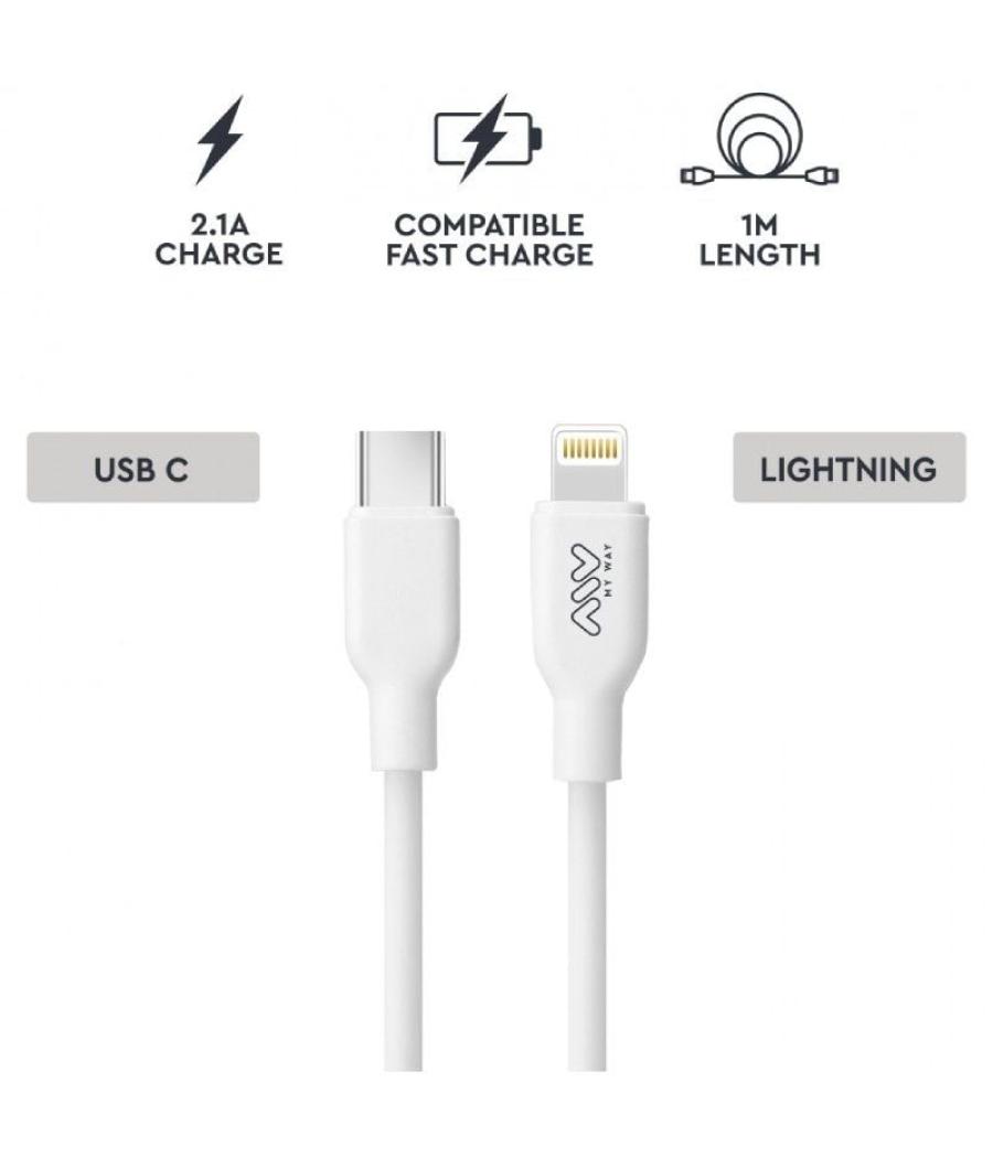 Cable usb 2.0 tipo-c lightning myway mwusc0023/ usb tipo-c macho - lightning macho/ 1m/ blanco