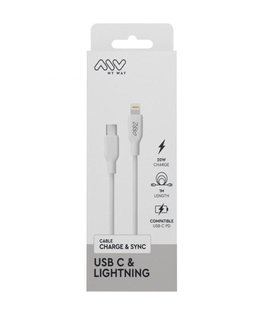 Cable usb 2.0 tipo-c lightning myway mwusc0023/ usb tipo-c macho - lightning macho/ 1m/ blanco