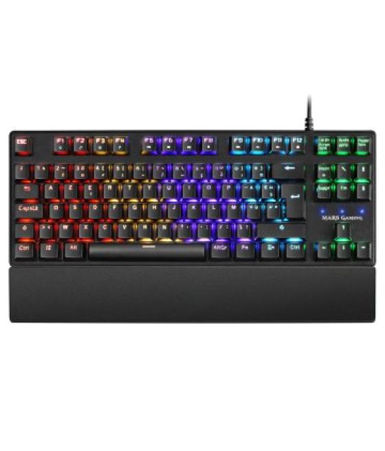 Teclado mecanico compacto tkl mars gaming mkxtkl frances switch azul outemu sq iluminacion rgb reposamuñecas extraible