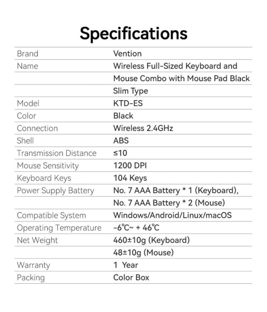 Teclado y ratón vention combo ktdb0-es/ negro