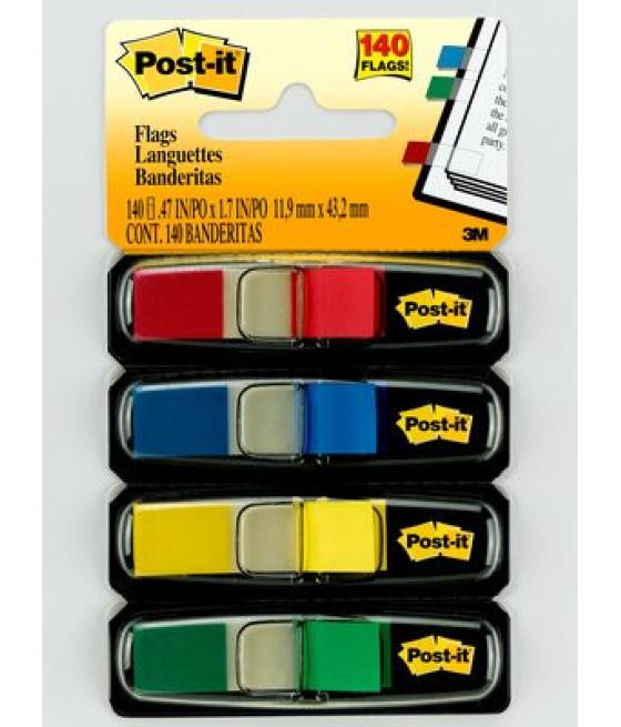 Pack 4 dispensadores x 35 marcadores index 11,9x43,2mm colores surtidos 683-4 post-it 7000144923