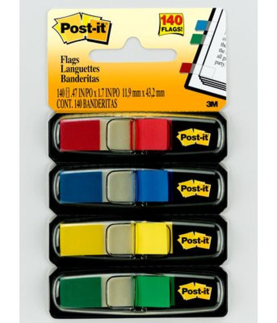 Pack 4 dispensadores x 35 marcadores index 11,9x43,2mm colores surtidos 683-4 post-it 7000144923