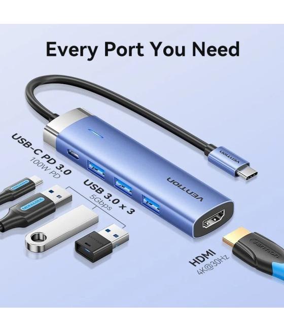 Docking usb tipo-c vention tgesb/ 3xusb/ 1xhdmi/ 1xusb tipo-c pd