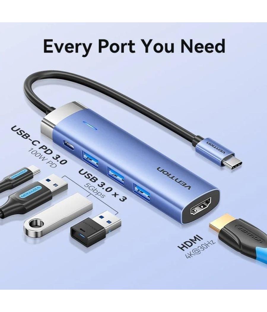 Docking usb tipo-c vention tgesb/ 3xusb/ 1xhdmi/ 1xusb tipo-c pd