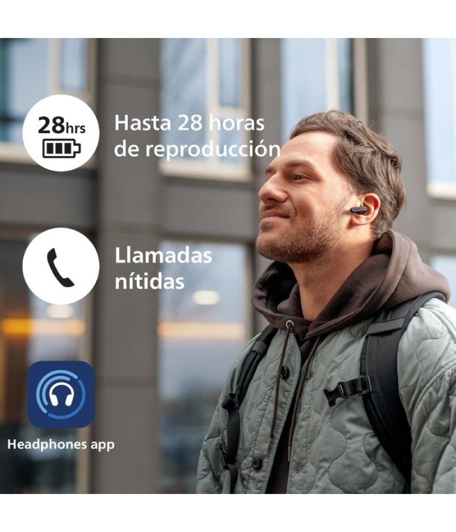 Auriculares bluetooth philips tat2139bk con estuche de carga/ autonomía 7h/ negros