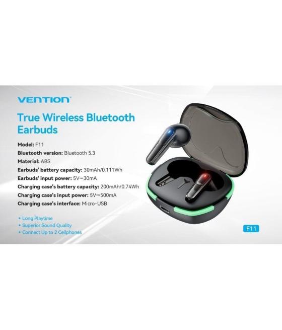 Auriculares bluetooth vention air a02 f11b0 con estuche de carga/ autonomía 7h/ negros