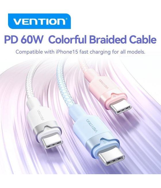 Cable usb 2.0 tipo-c 3a vention trdsf/ usb tipo-c macho - usb tipo-c macho/ hasta 60w/ 480mbps/ 1m/ azul