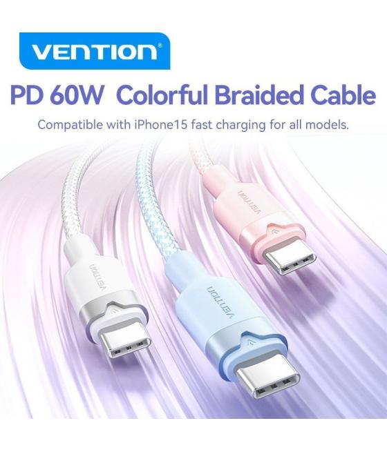 Cable usb 2.0 tipo-c 3a vention trdwh/ usb tipo-c macho - usb tipo-c macho/ hasta 60w/ 480mbps/ 2m/ blanco