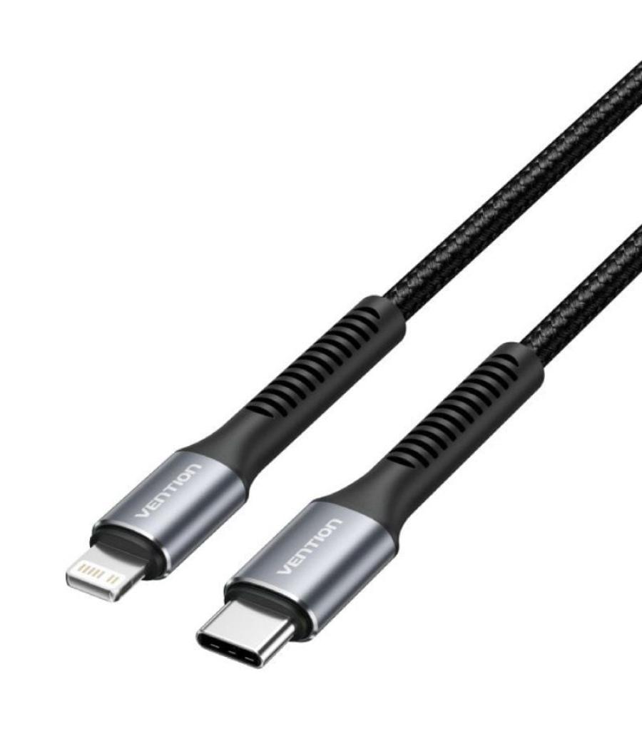 Cable usb tipo-c lightning vention h16bf/ lightning macho - usb tipo-c macho/ 27w/ 480mbps/ 1m/ negro