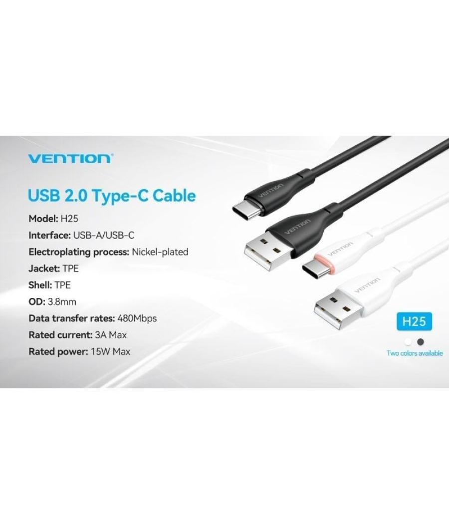 Cable usb tipo-c vention h25bf/ usb tipo-c macho - usb macho/ 15w/ 480mbps/ 1m/ negro