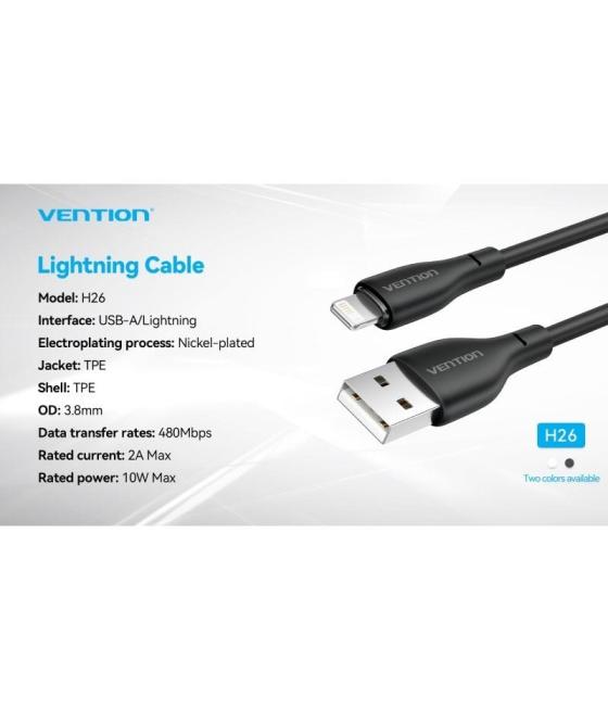 Cable usb 2.0 lightning vention h26bf/ lightning macho - usb macho/ 10w/ 480mbps/ 1m/ negro