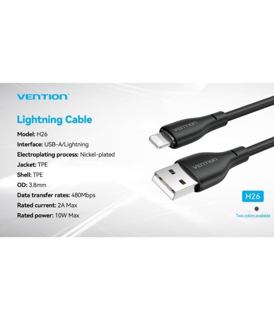 Cable usb 2.0 lightning vention h26bf/ lightning macho - usb macho/ 10w/ 480mbps/ 1m/ negro