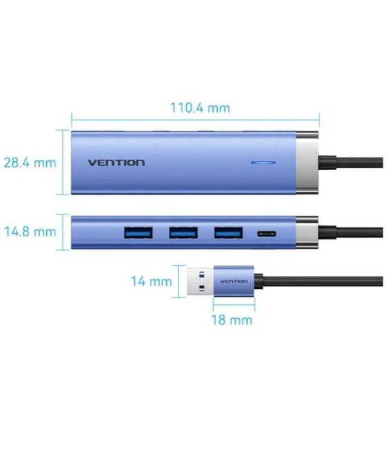 Hub usb 3.0 vention tgfsb/ 3xusb/ 1xrj45/ 1xusb tipo-c pd