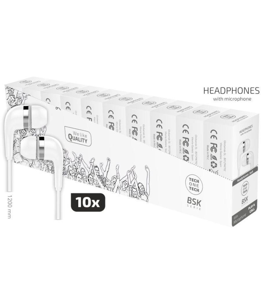 Pack 10 auriculares intrauditivos tech one tec2955/ con micrófono/ jack 3.5/ blancos