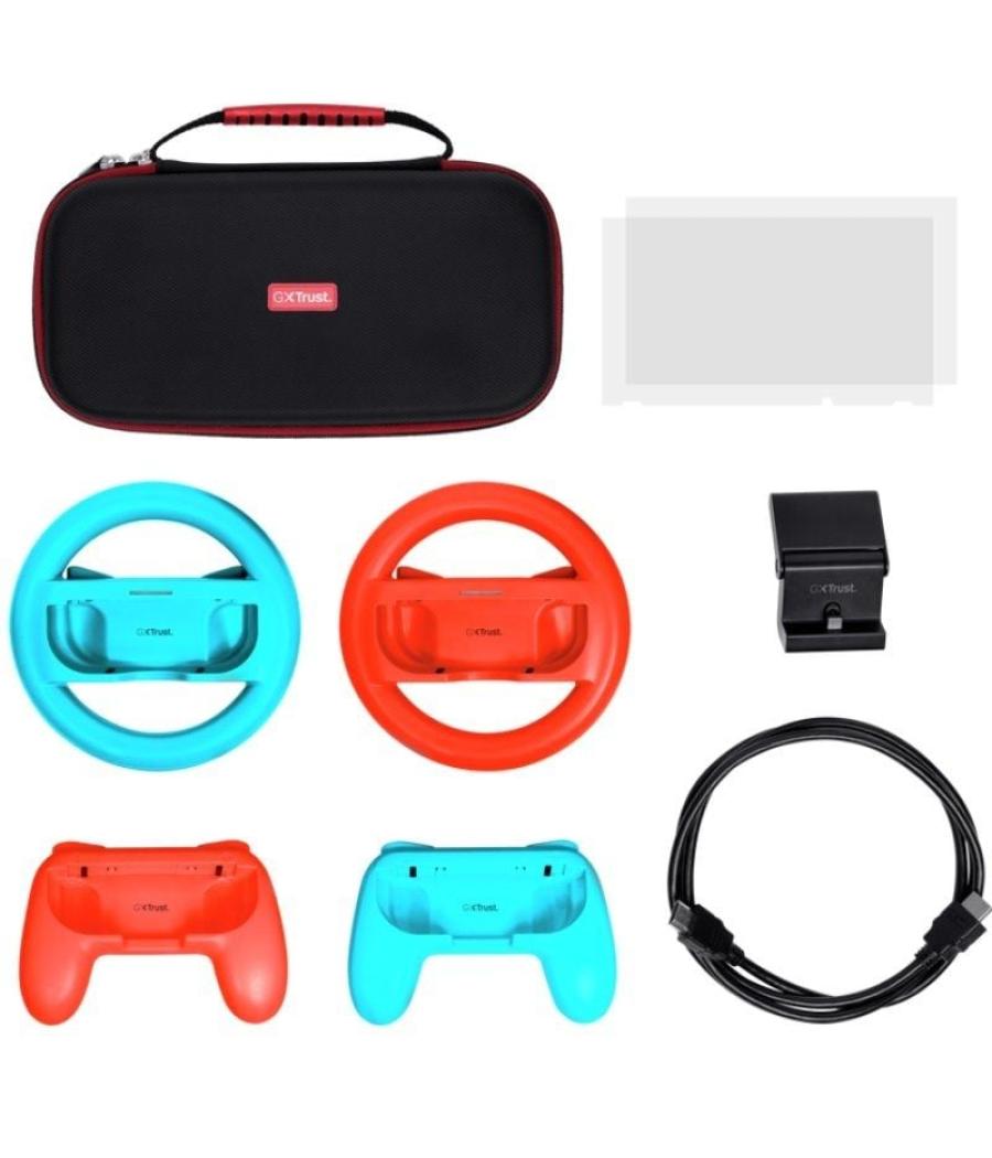 Pack gaming trust gaming gxt 1249/ estuche rígido + 2 joy-con + 2 volantes + cristal templado para switch + soporte de carga