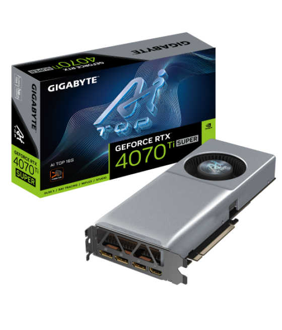 Gigabyte geforce rtx 4070 ti super ai top 16g tarjeta gráfica - 16gb gddr6x, 256bit, pci-e 4.0, 2610mhz core clock, 3 x displayp