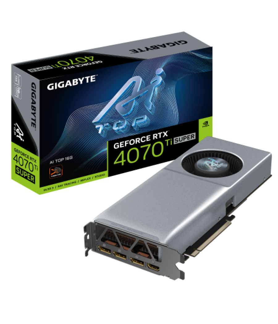 Gigabyte geforce rtx 4070 ti super ai top 16g tarjeta gráfica - 16gb gddr6x, 256bit, pci-e 4.0, 2610mhz core clock, 3 x displayp