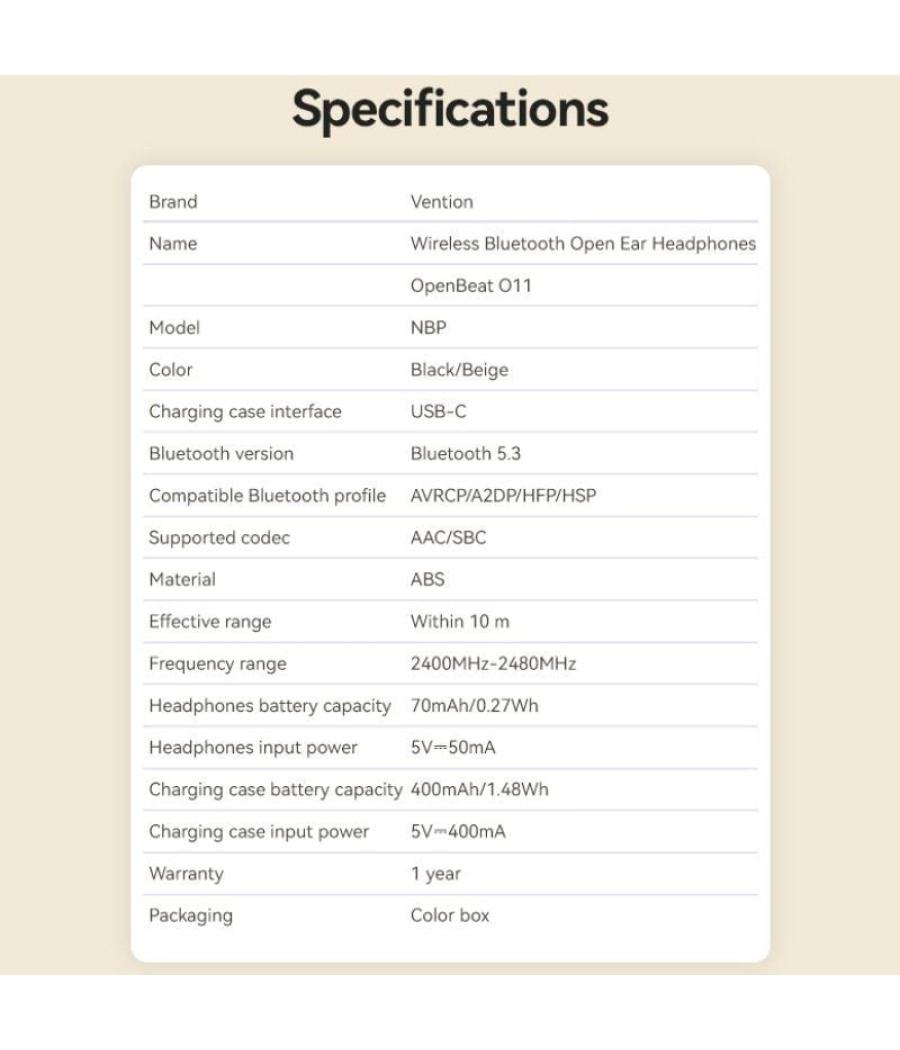 Auriculares deportivos bluetooth vention open ear openbeat o11 nbpb0 con estuche de carga/ negros