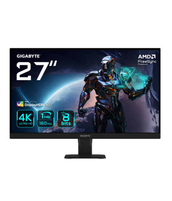 Gigabyte gs27u 27” monitor de juegos uhd - 3840 x 2160 (uhd), 160hz, 1ms, 350 cd/m², display hdr400, hdmi 2.1, displayport 1.4