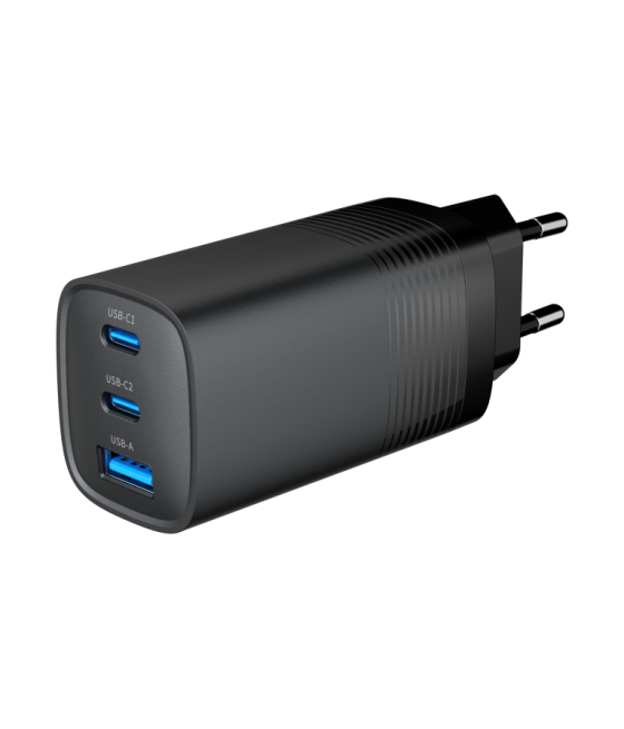 Cargador rapido usb gembird power delivery gan de 3 puertos y 65 w, negro