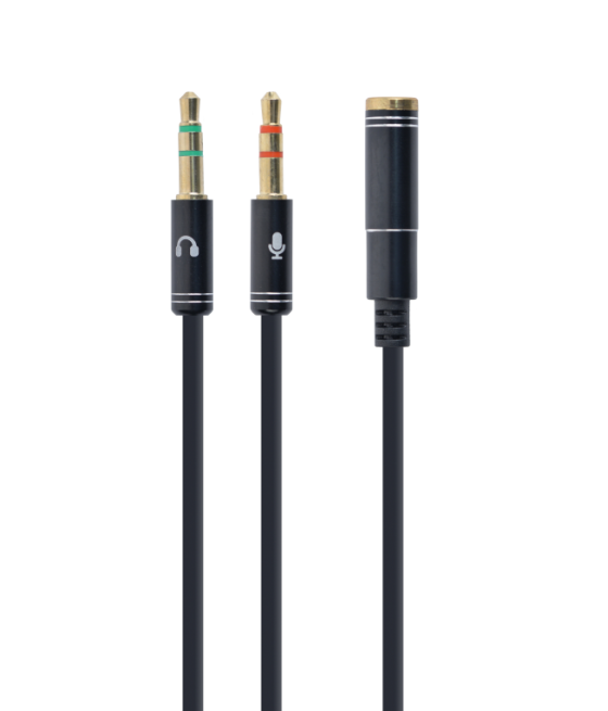 Cable adaptador gembird-hembra 4pines 3,5mm a 2 stereo 3,5mm negro, c.metalic