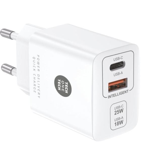 Cargador de pared tech one tech tec2267/ 1xusb tipo-c/ 1xusb/ 3a/ blanco