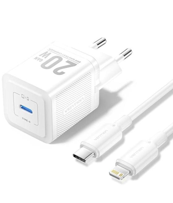 Cargador gan de pared vention tz-fepw0-eu-02/ 1xusb tipo-c + cable lightning/ 20w