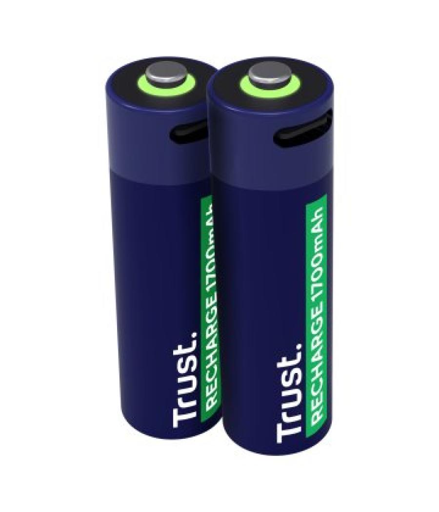 Pila ecargable trust usb-c aa 1700 mah pack de dos unidades 25584