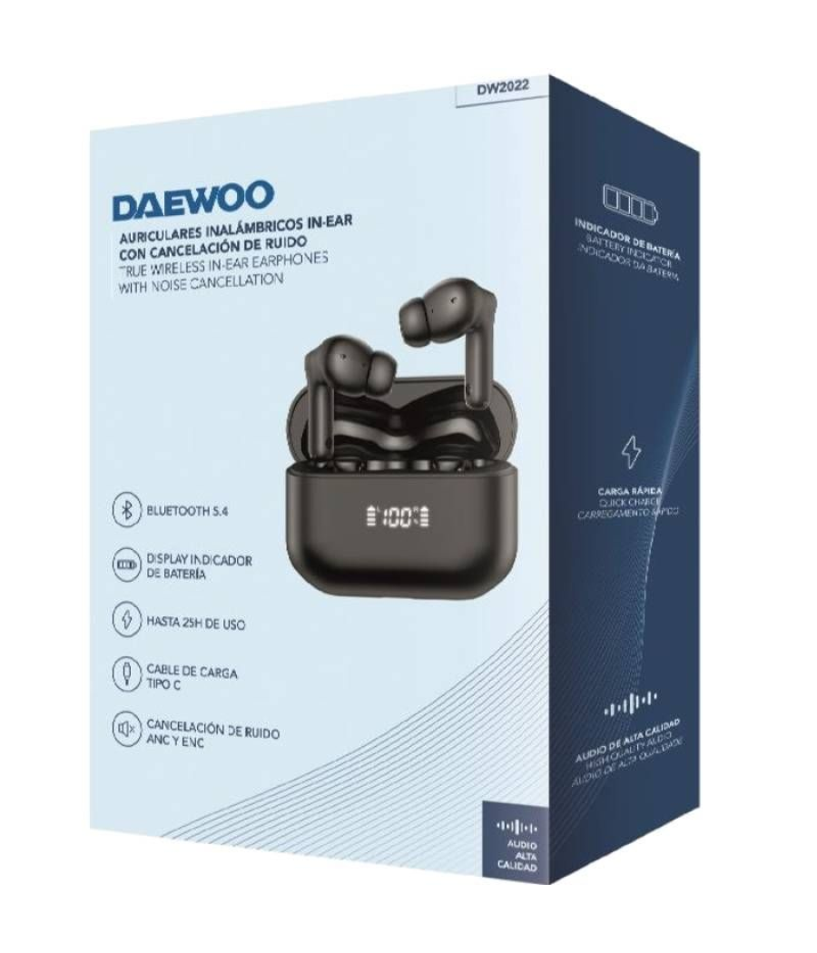 Auriculares bluetooth daewoo dw2022 con estuche de carga/ autonomía 5h/ negros