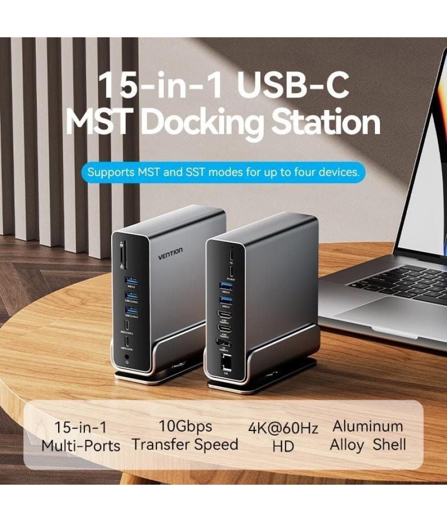 Docking usb tipo-c vention tpuh0/ 2xhdmi/ 1xdisplayport/ 3xusb tipo-c/ 5xusb/ 1xrj45/ 1xlector de tarjetas/ 1xjack 3.5/ 1xusb ti