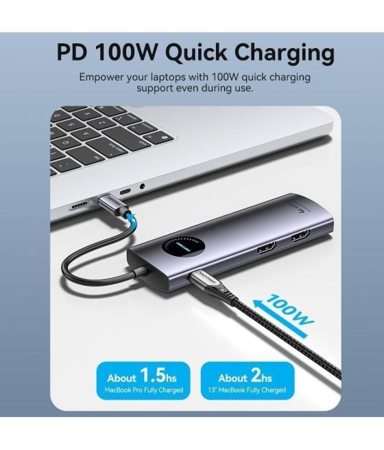 Docking usb tipo-c vention tqvhb/ 2xhdmi/ 3xusb/ 1xrj45/ 1xlector de tarjetas/ 1xusb tipo-c pd/ gris