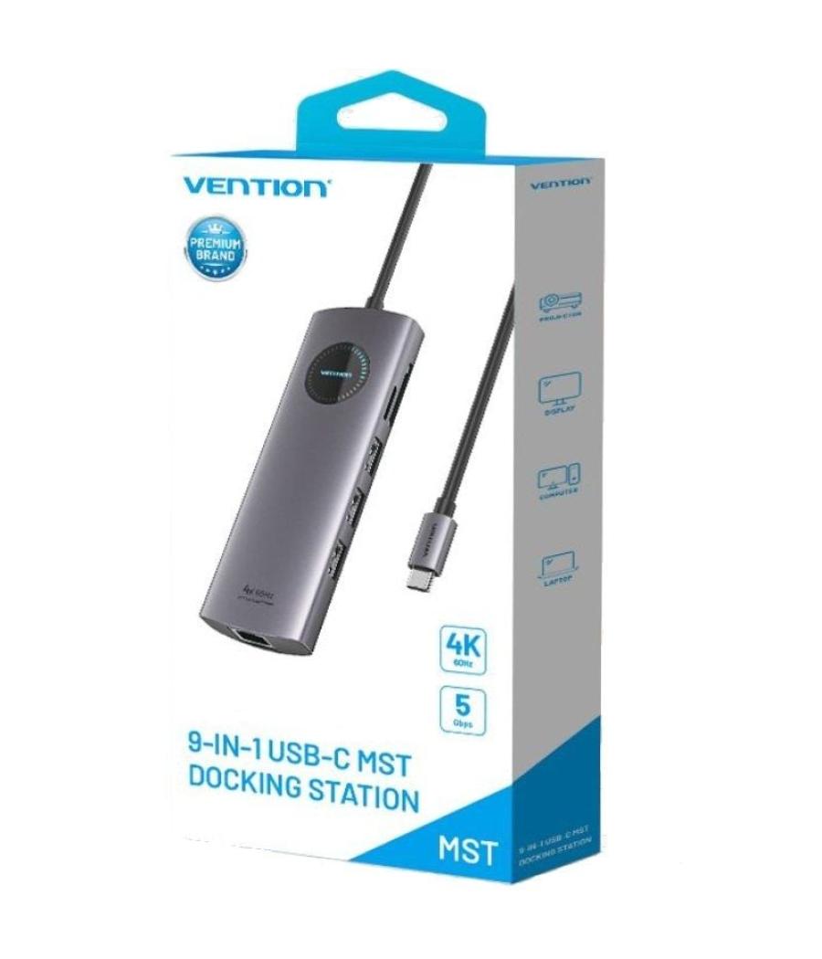 Docking usb tipo-c vention tqvhb/ 2xhdmi/ 3xusb/ 1xrj45/ 1xlector de tarjetas/ 1xusb tipo-c pd/ gris