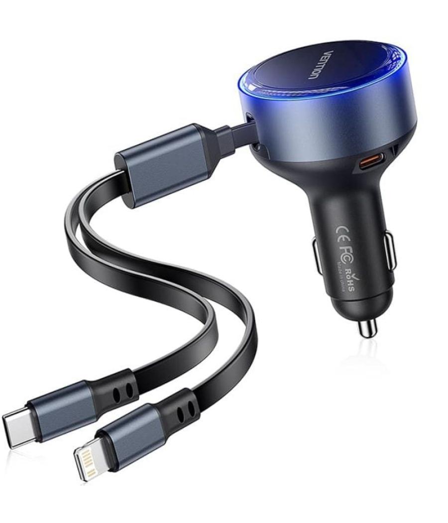 Cargador de coche vention ffob0/ 1xusb tipo-c macho/ 1xusb tipo-c hembra/ 1xlightning macho/ 30w