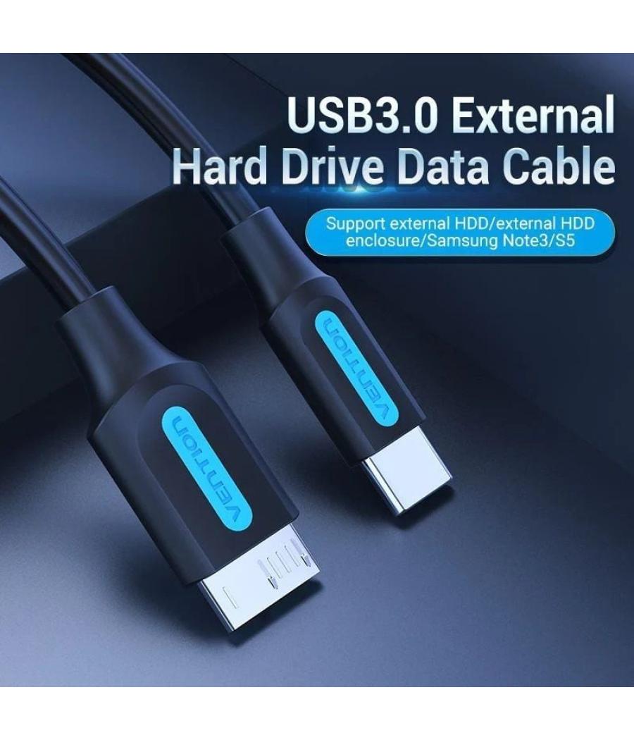 Cable usb 3.0 vention cqabd/ microusb macho - usb tipo-c macho/ 5gbps/ 50cm/ negro