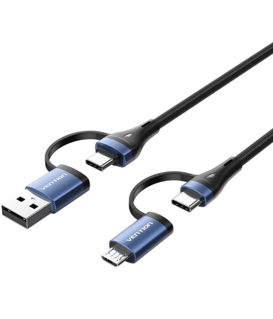 Cable usb 2.0 tipo-c vention ctllf/ usb tipo-c macho - usb macho/ microusb macho - usb tipo-c macho/ hasta 100w/ 480mbps/ 1m/ ne