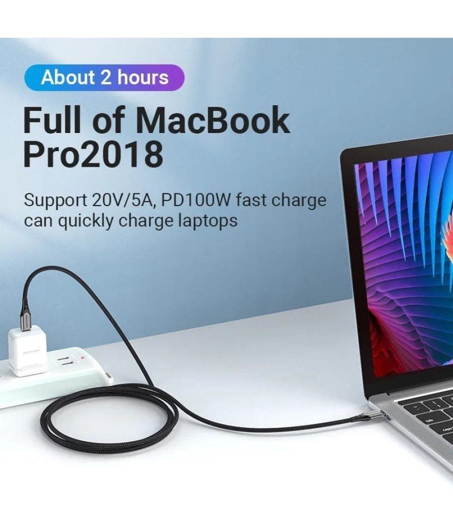 Cable usb 2.0 tipo-c vention taehg/ usb tipo-c macho - usb tipo-c macho/ hasta 100w/ 480mbps/ 1.5m/ gris