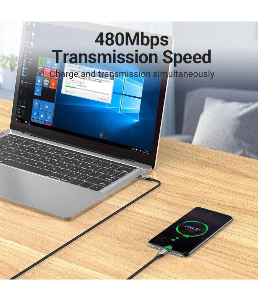 Cable usb 2.0 tipo-c vention taehg/ usb tipo-c macho - usb tipo-c macho/ hasta 100w/ 480mbps/ 1.5m/ gris