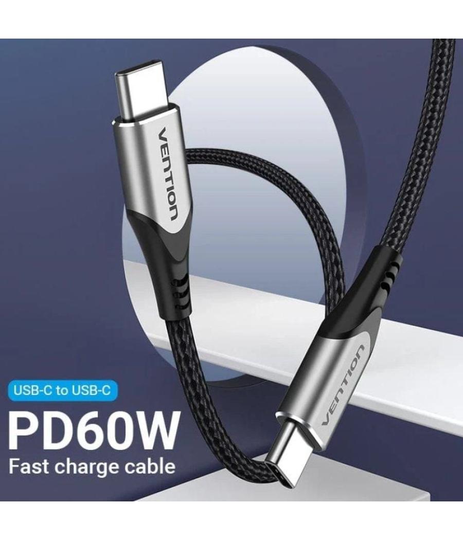 Cable usb 2.0 tipo-c vention tadhg/ usb tipo-c macho - usb tipo-c macho/ hasta 60w/ 480mbps/ 1.5m/ gris