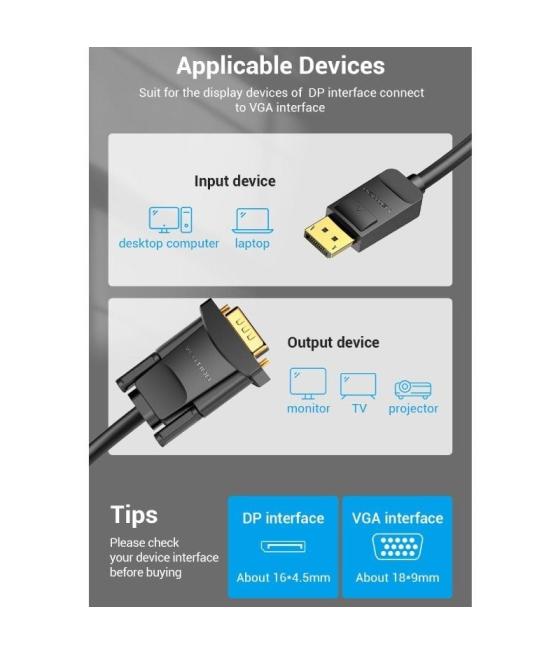 Cable conversor vention hblbj/ vga macho - displayport macho/ 5m/ negro